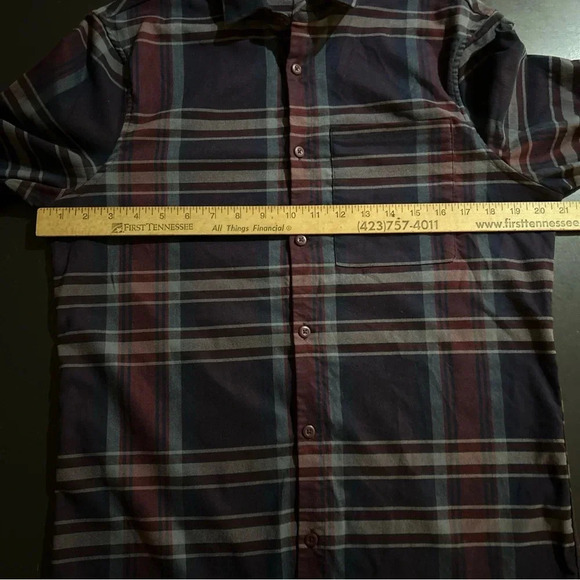 Lululemon Shirt Mens Blue Red Plaid Masons Peak Flannel Button Up Zip Pocket EUC - Picture 6 of 8